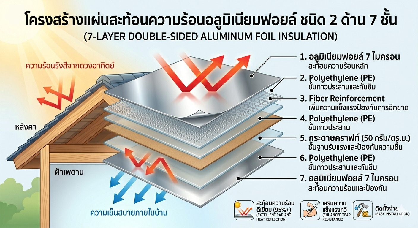ESKIMO FOIL 101F อลูมิเนียมฟอยล์ 2 ด้าน | 3T-INSULATION โครงสร้างแผ่นสะท้อนความร้อนอลูมิเนียมฟอยล์ ชนิด 2 ด้าน ESKIMO FOIL 101F