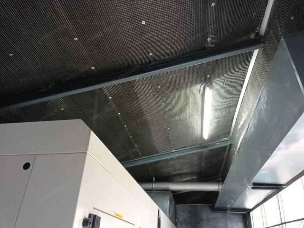 ผ้าใยแก้วทิชชู่สีดำ (Black Glass Tissue) | 3T-INSULATION งานซับเสียงบนฝ้าและผนังห้อง Generator ด้วยผ้าใยแก้วสีดำ